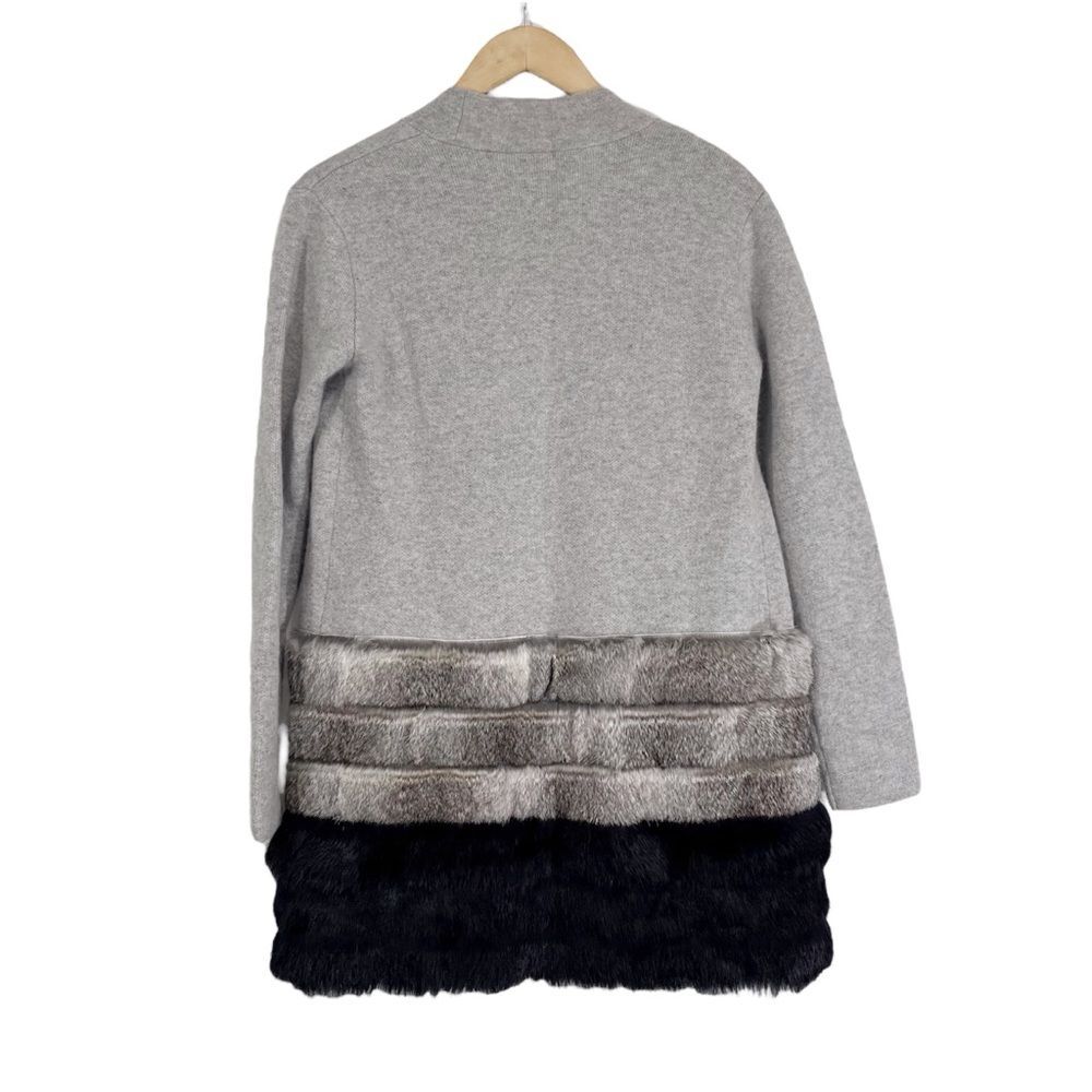 The Cashmere Project Rabbit Fur Trim Open Front Cardigan Sweater Grey XS - Picture 7 of 9